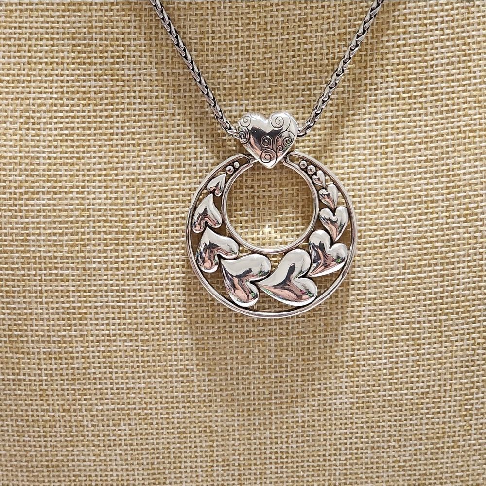 Brighton circle of hearts statement silver plated pendant necklace